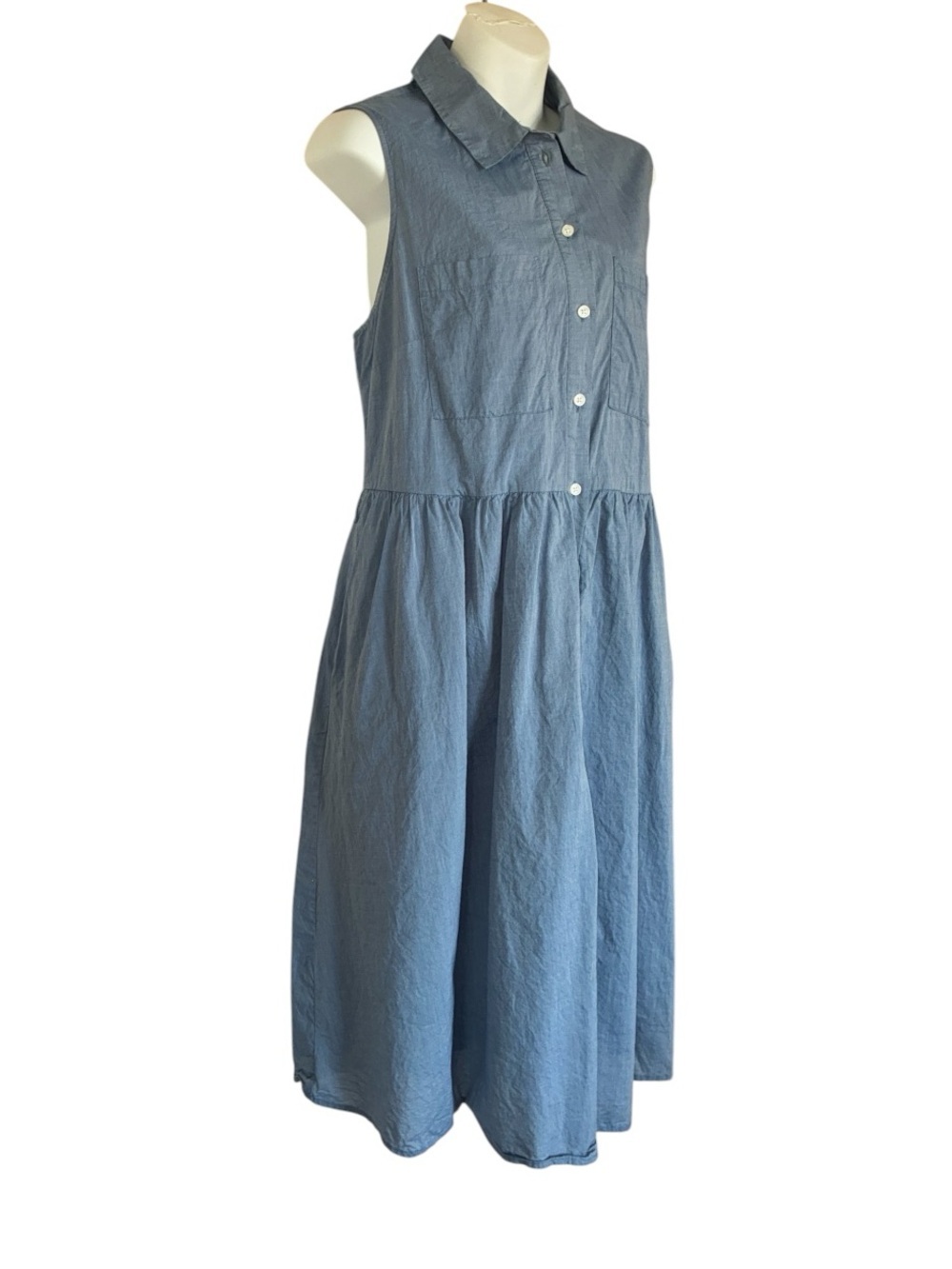 Who What Wear shirtDress women XXL, Blue, Sleeveless Button-Front Chambray Midi.
